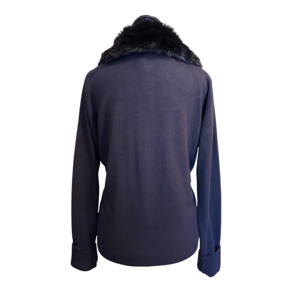 Vintage i.e. 90s Black Faux Fur Convertible Cardigan Sweater Size L - Picture 3 of 9